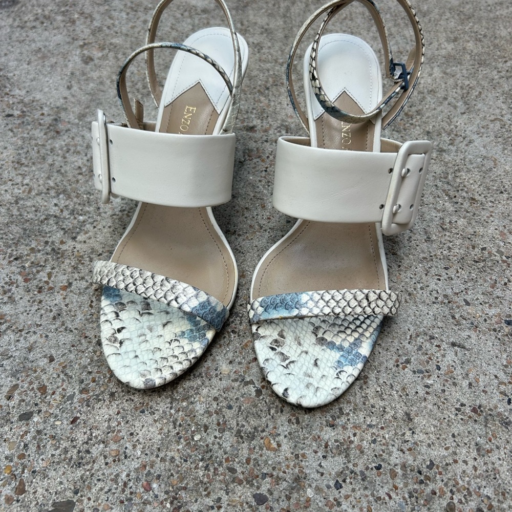 Enzo Angiolini Cream and Snake Print Women's Sandals